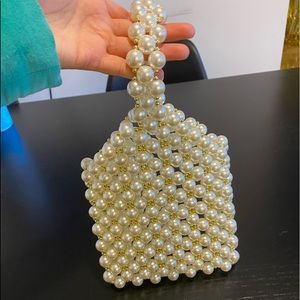 New Faux Pearl Beaded Mini Wristlet Handbag